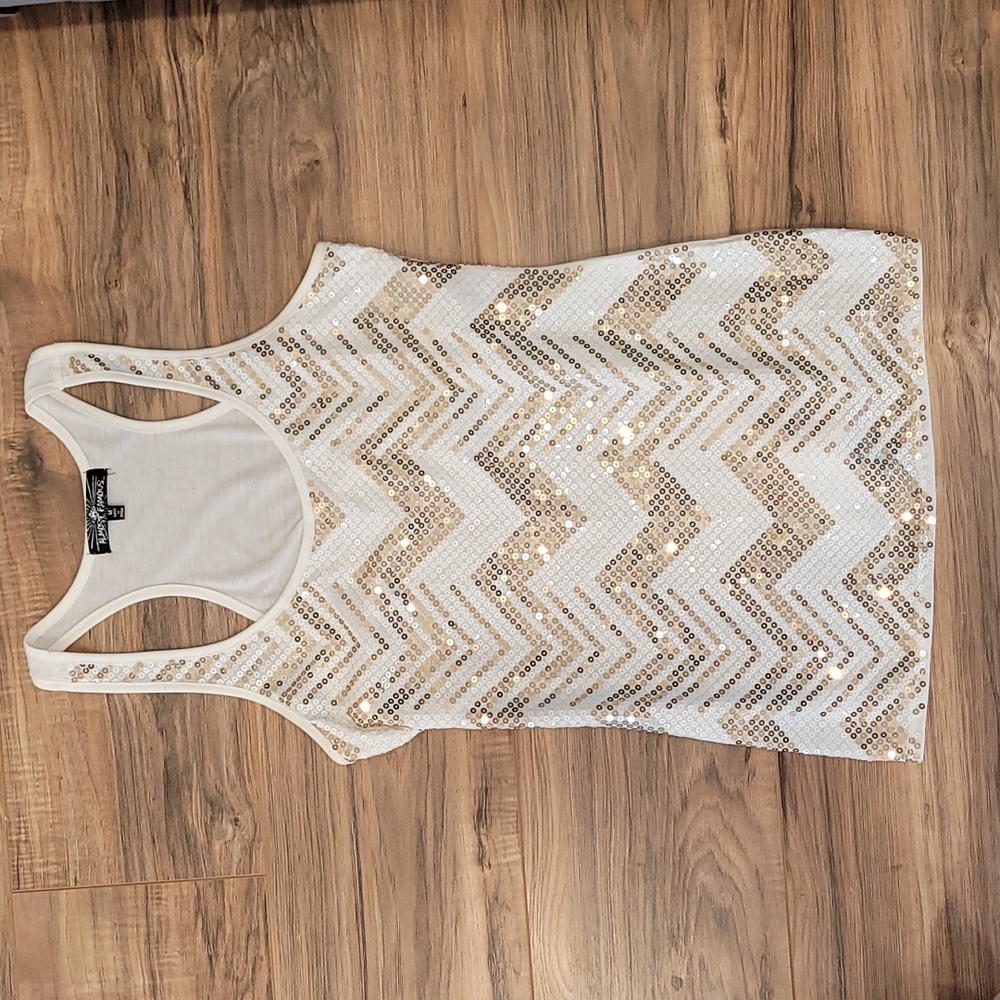 Gold and White Sequin Tank